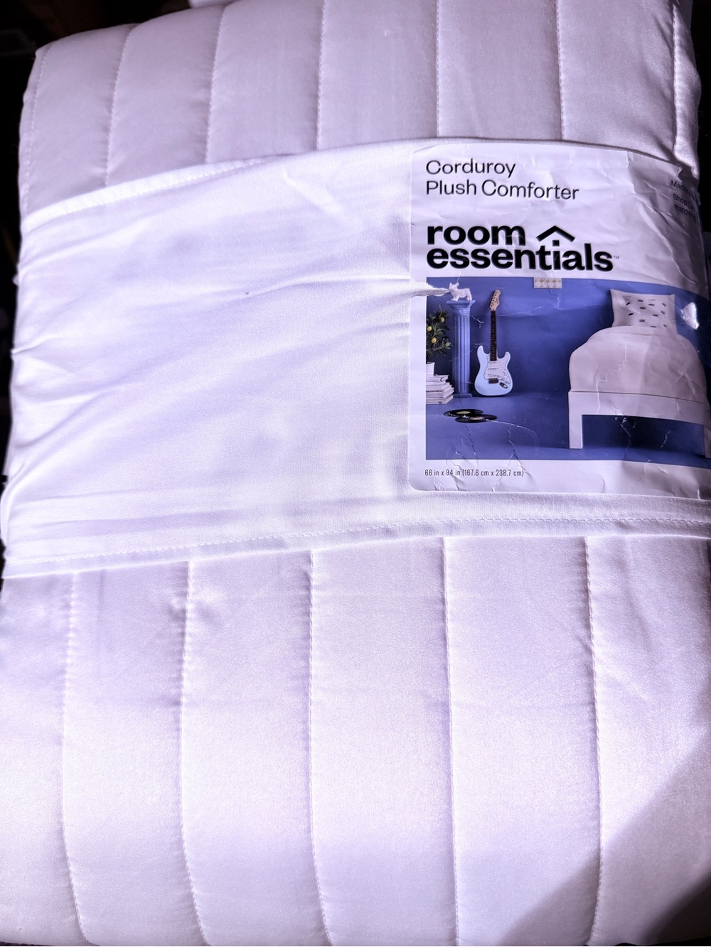 Room Essentials Twin / Twin XL Corduroy Plush Comforter White 66" x 94" NWT